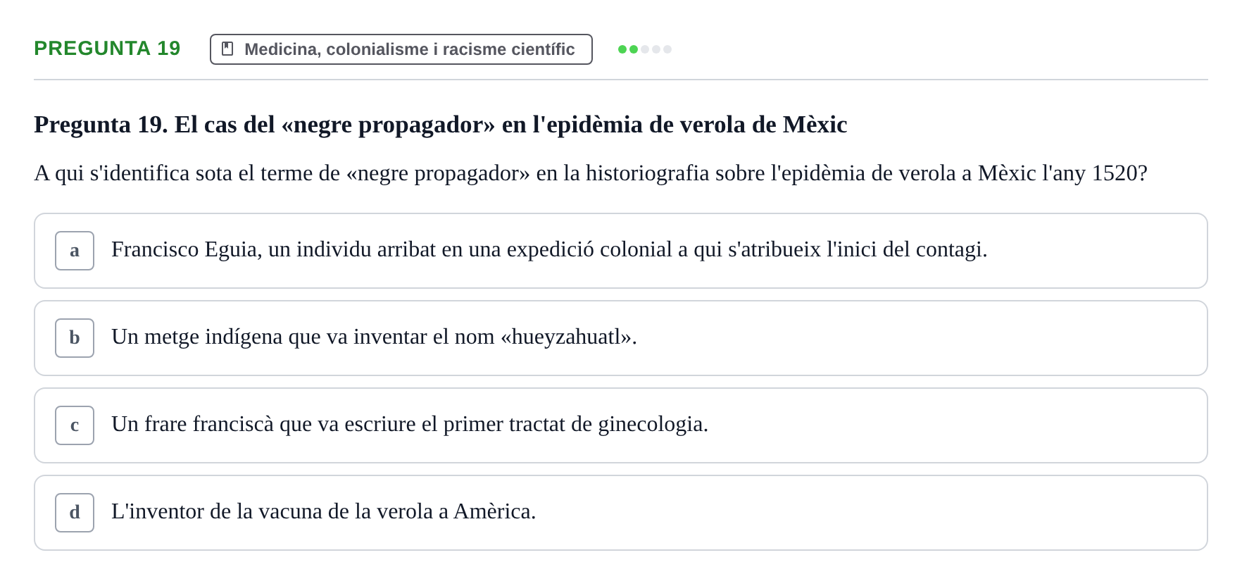 Enunciado: Pregunta 19 · Introducció a les Ciències de la Salut UAB Exemples