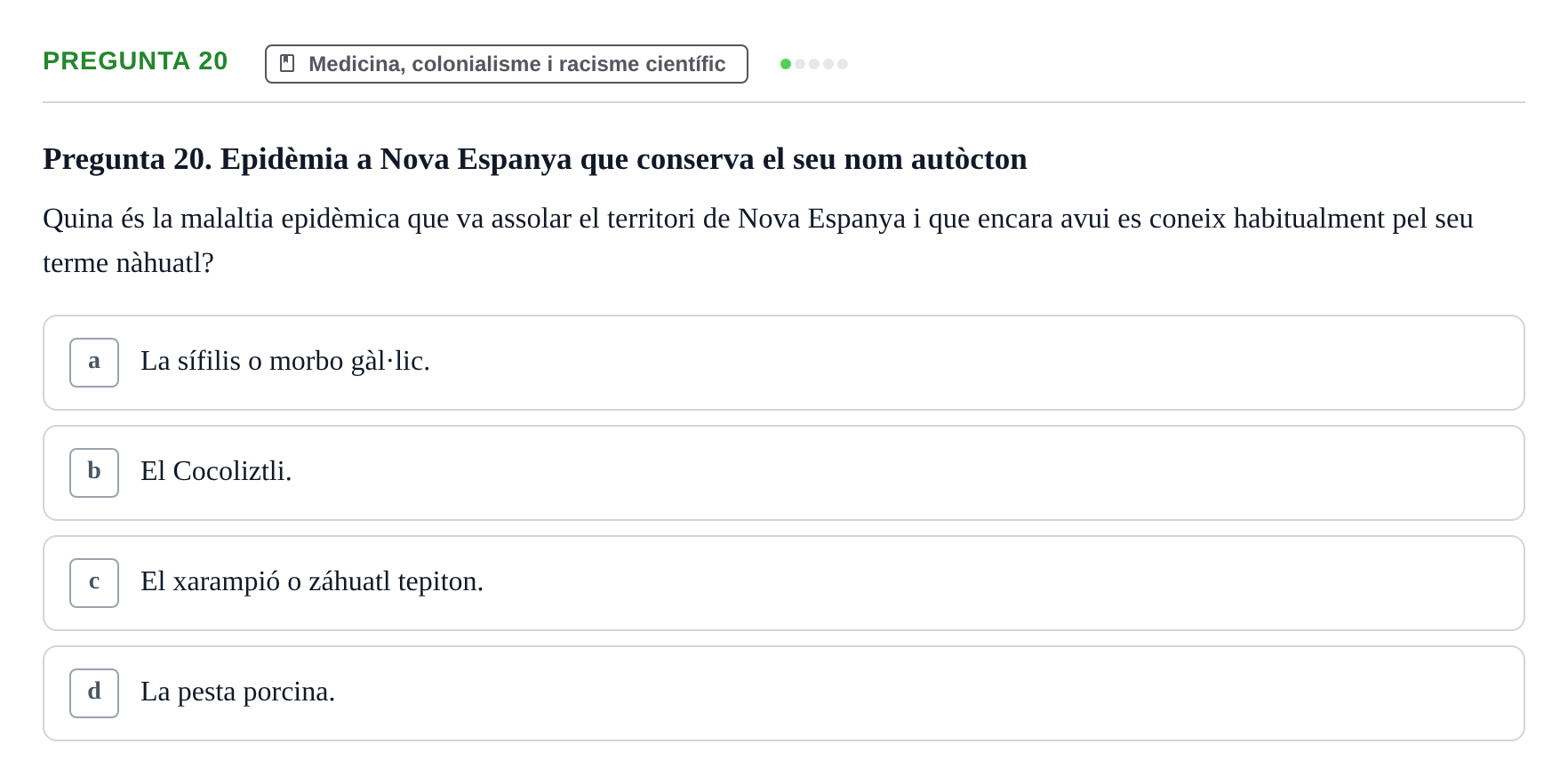 Enunciado: Pregunta 20 · Introducció a les Ciències de la Salut UAB Exemples