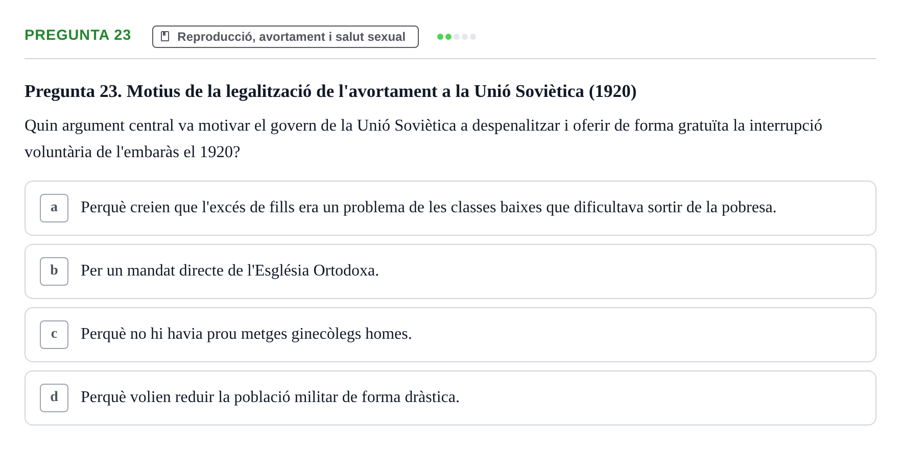 Enunciado: Pregunta 23 · Introducció a les Ciències de la Salut UAB Exemples