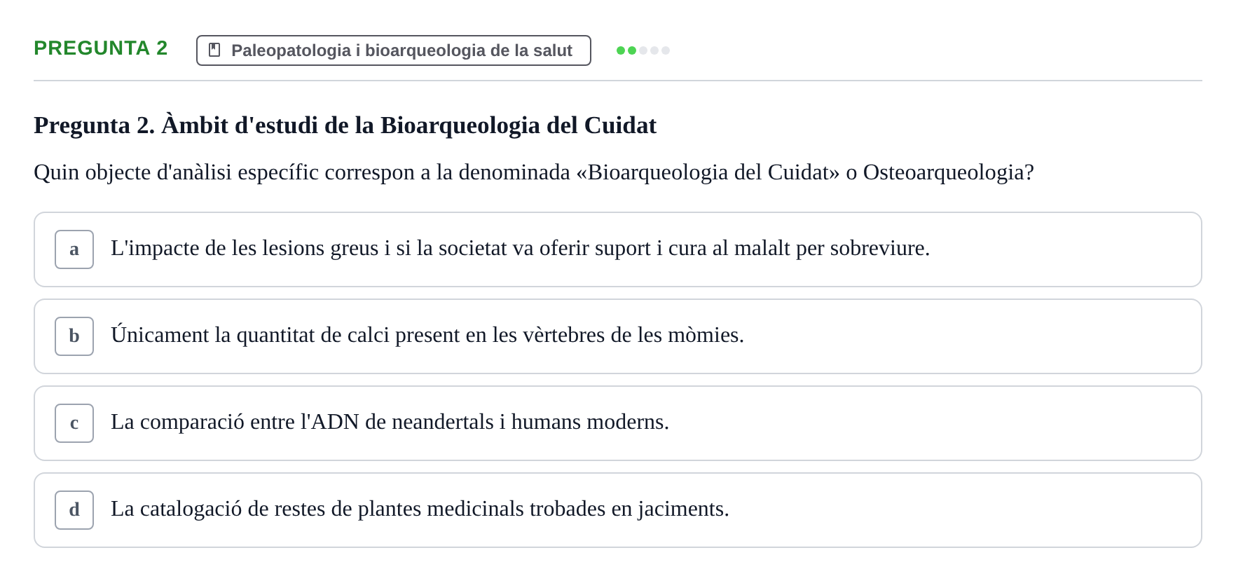 Enunciado: Pregunta 2 · Introducció a les Ciències de la Salut UAB Exemples
