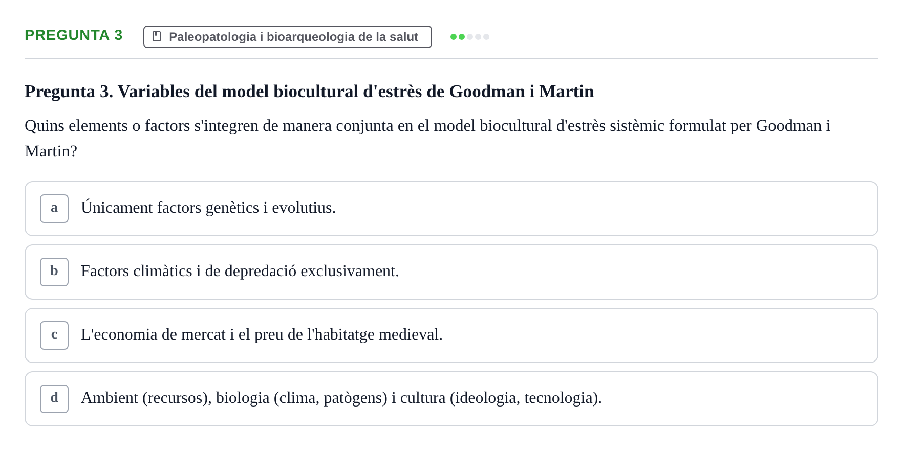 Enunciado: Pregunta 3 · Introducció a les Ciències de la Salut UAB Exemples