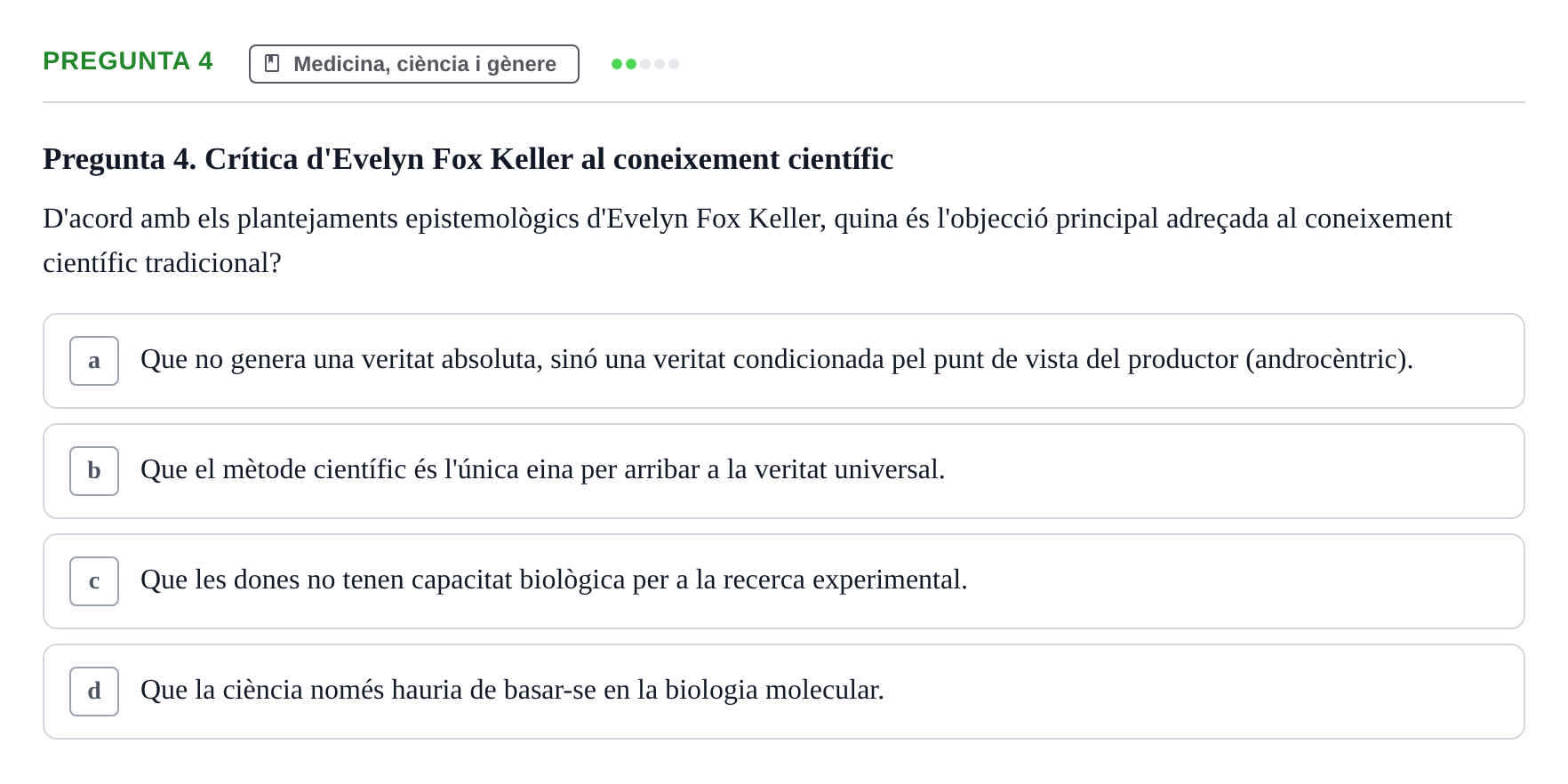 Enunciado: Pregunta 4 · Introducció a les Ciències de la Salut UAB Exemples