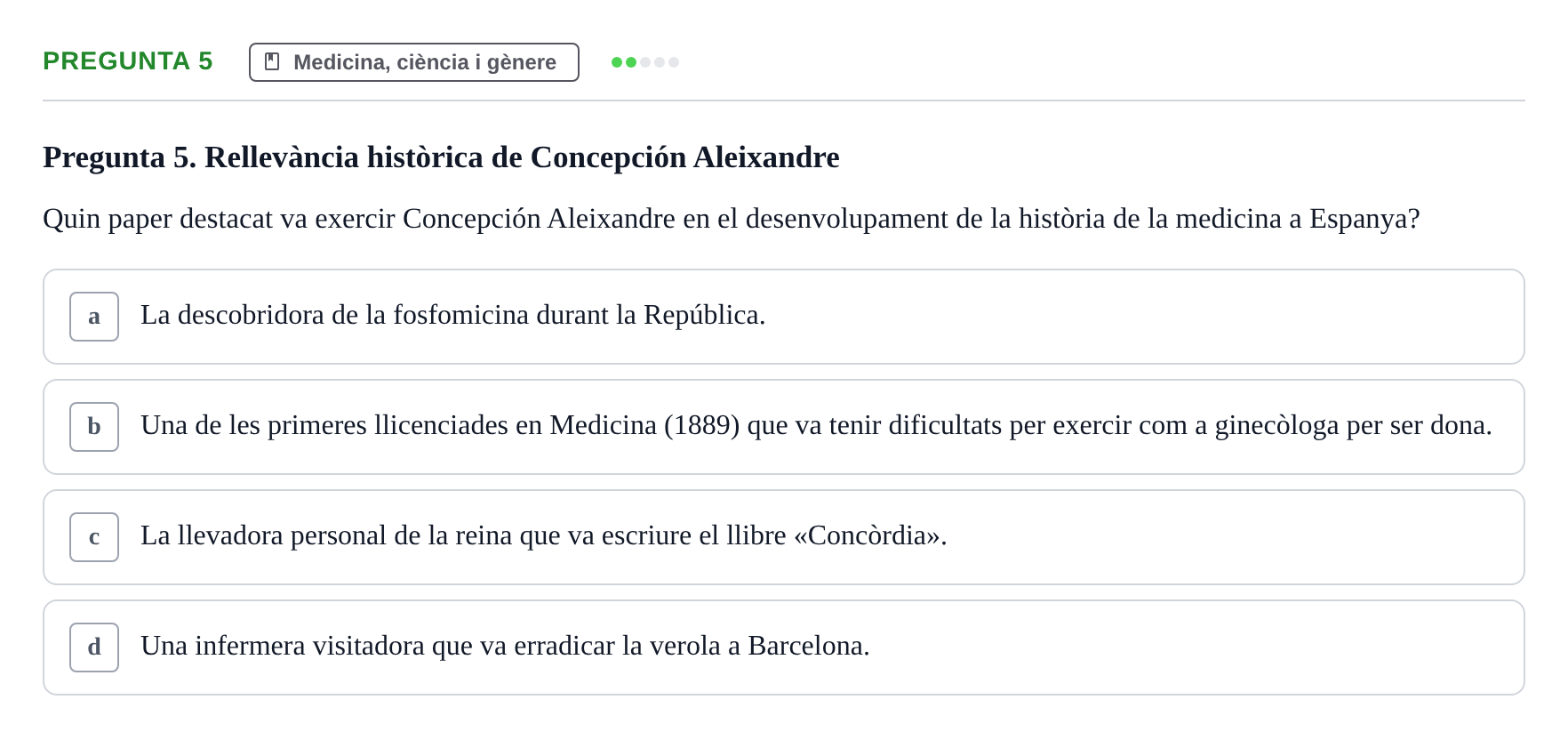 Enunciado: Pregunta 5 · Introducció a les Ciències de la Salut UAB Exemples