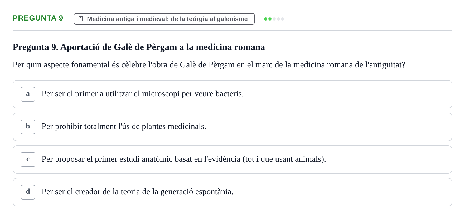 Enunciado: Pregunta 9 · Introducció a les Ciències de la Salut UAB Exemples