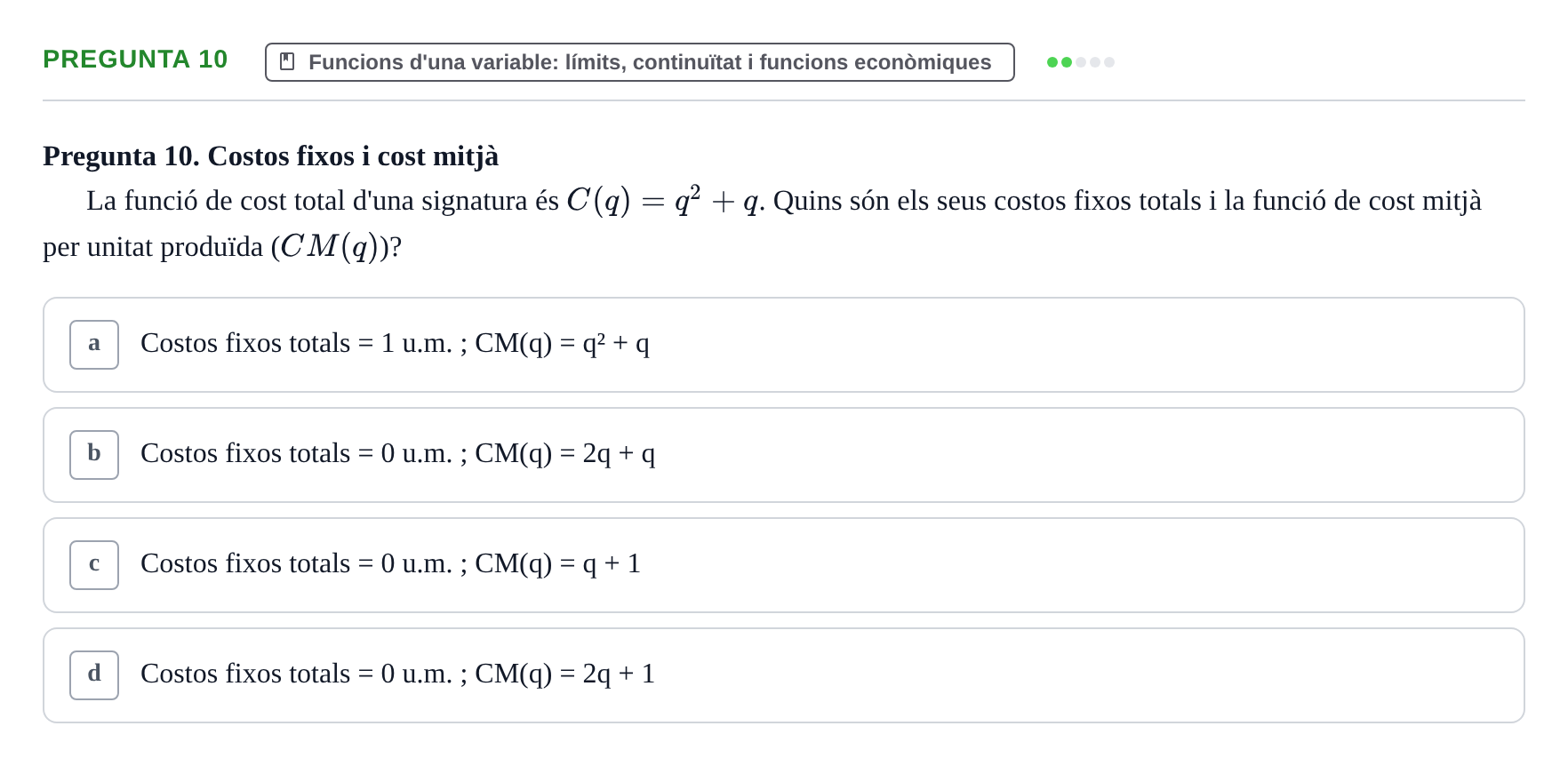 Enunciado: Pregunta 10 · Matemáticas Empresariales UDL 2012