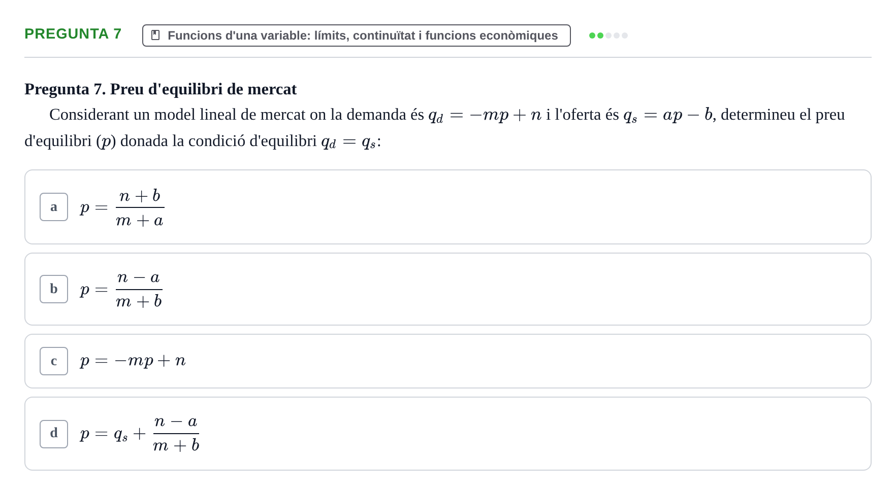 Enunciado: Pregunta 7 · Matemáticas Empresariales UDL 2012