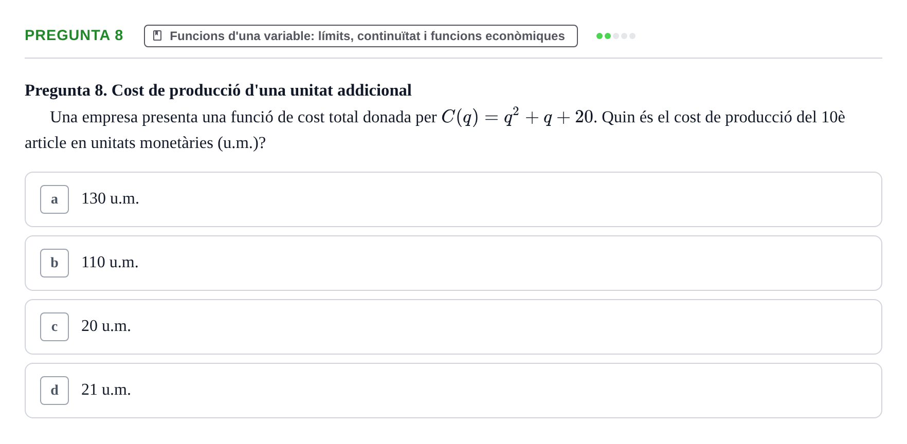 Enunciado: Pregunta 8 · Matemáticas Empresariales UDL 2012
