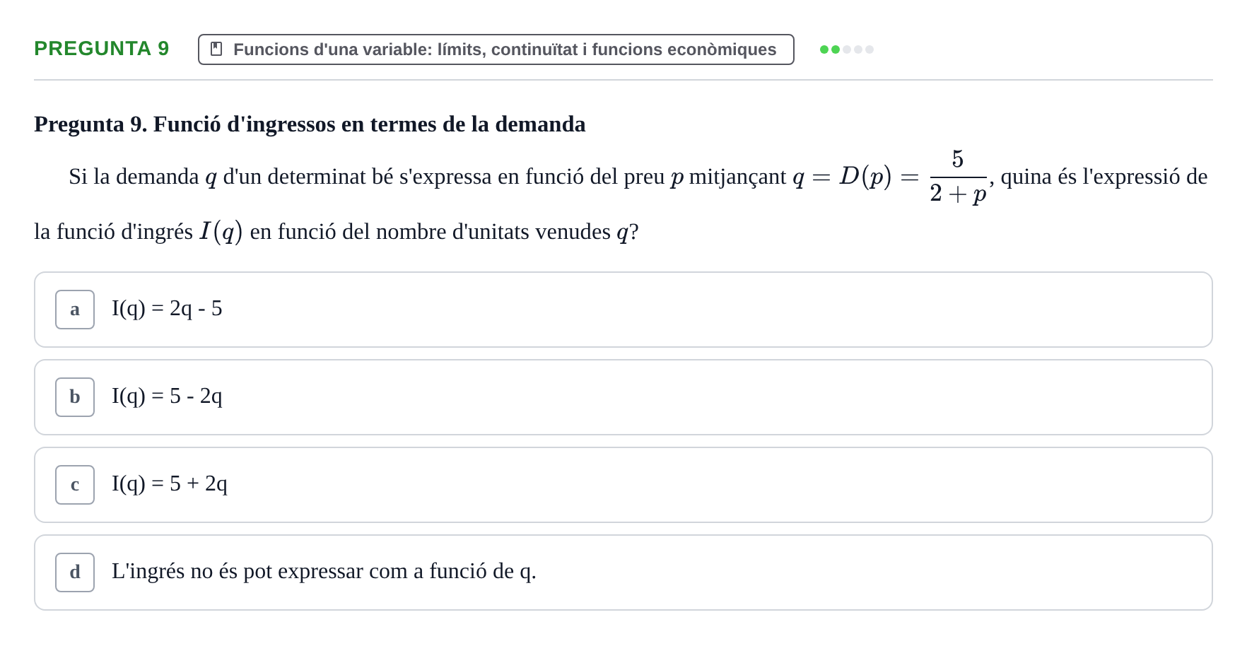 Enunciado: Pregunta 9 · Matemáticas Empresariales UDL 2012