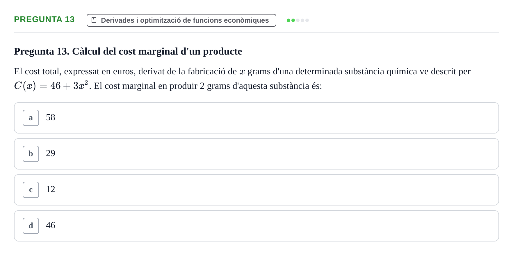 Enunciado: Pregunta 13 · Matemáticas Empresariales UDL 2013