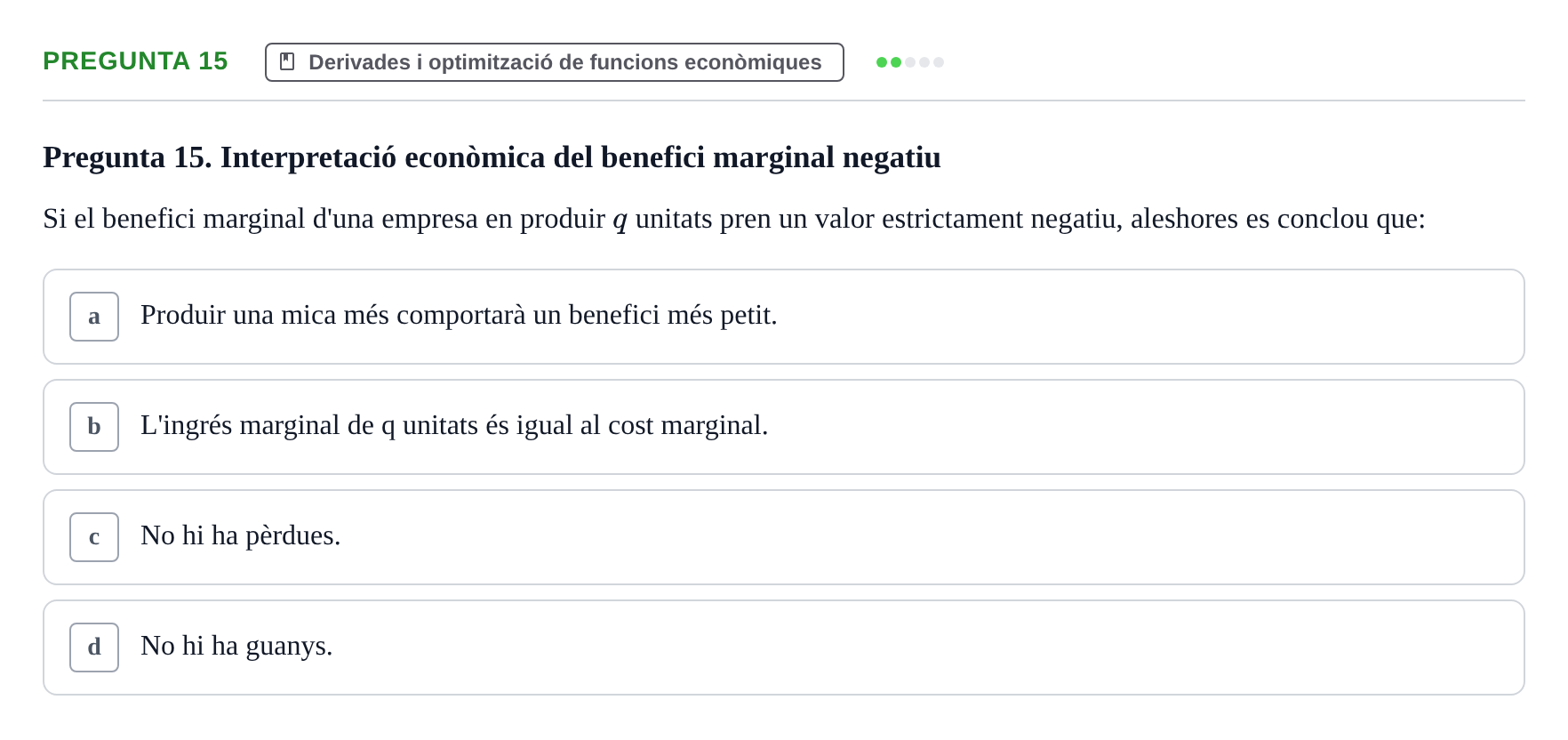 Enunciado: Pregunta 15 · Matemáticas Empresariales UDL 2013