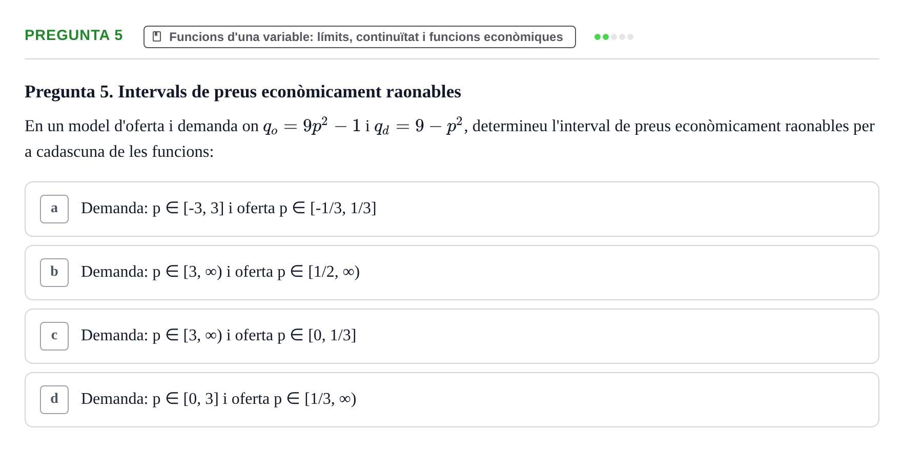 Enunciado: Pregunta 5 · Matemáticas Empresariales UDL 2013