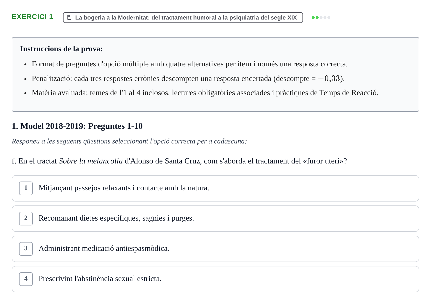 Enunciado: Ejercicio 1 - La bogeria a la Modernitat: del tractament hu… · Historia de la Psicología UAB Exemples 2018