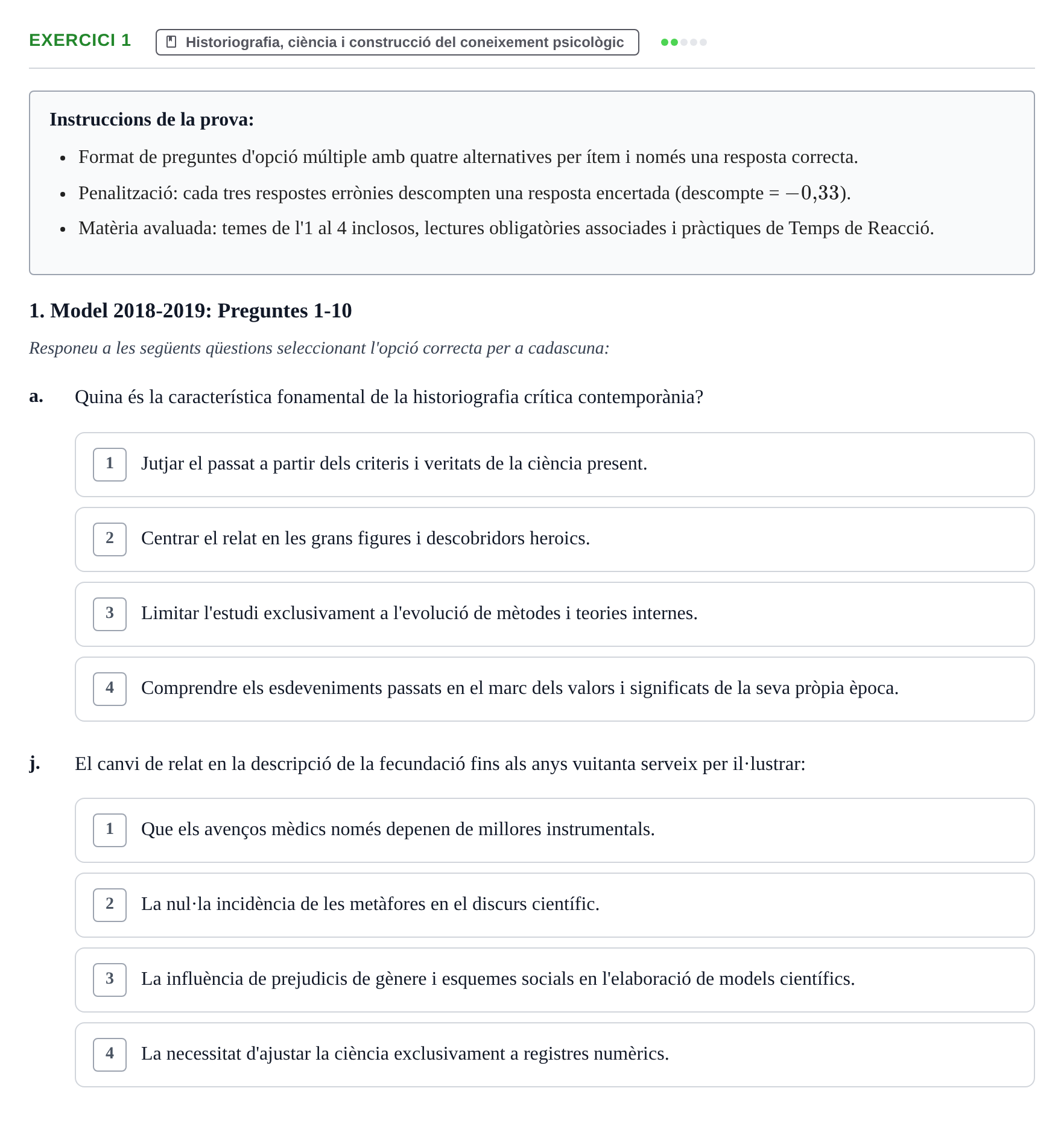 Enunciado: Ejercicio 1 - Historiografia, ciència i construcció del con… · Historia de la Psicología UAB Exemples 2018