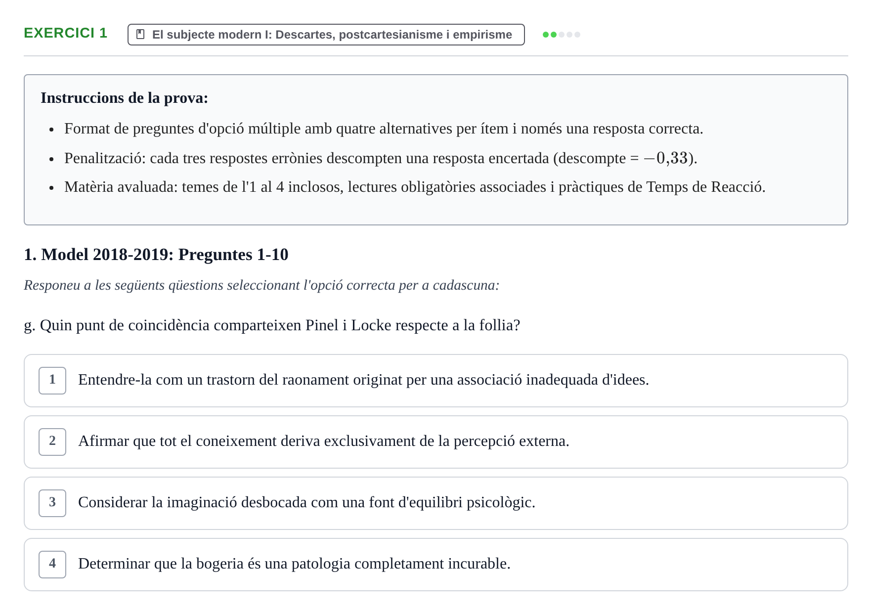 Enunciado: Ejercicio 1 - El subjecte modern I: Descartes, postcartesia… · Historia de la Psicología UAB Exemples 2018