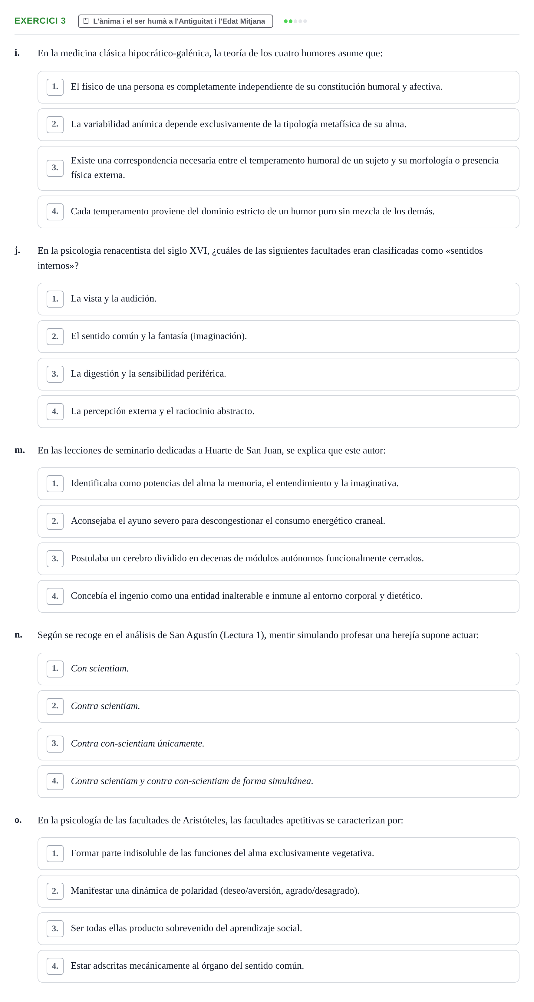 Enunciado: Ejercicio 3 - L'ànima i el ser humà a l'Antiguitat i l'Edat… · Historia de la Psicología UAB Exemples 2018