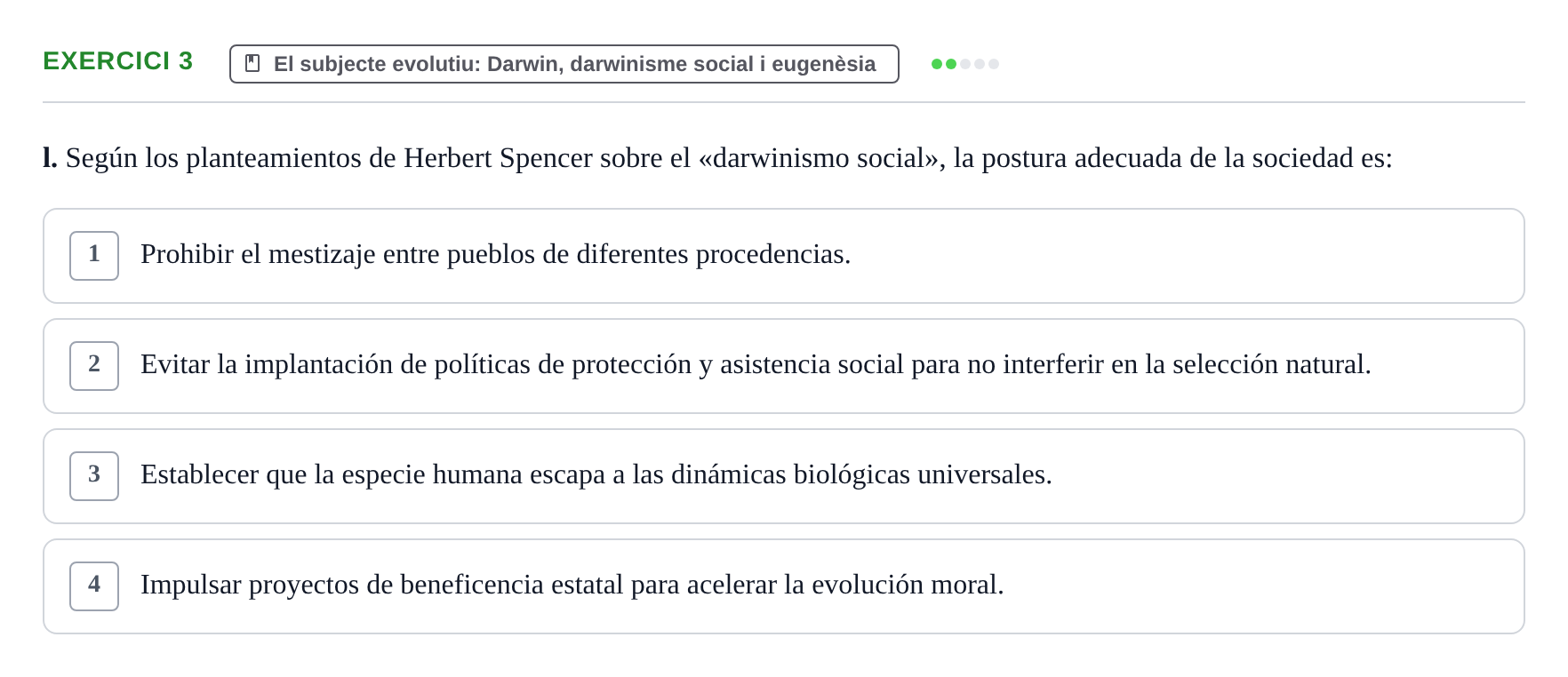 Enunciado: Ejercicio 3 - El subjecte evolutiu: Darwin, darwinisme soci… · Historia de la Psicología UAB Exemples 2018