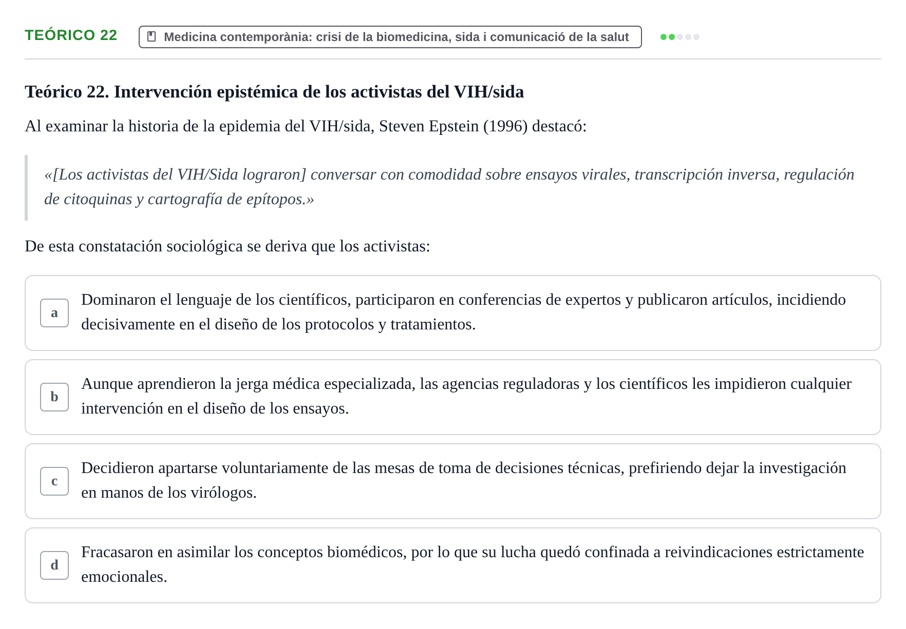 Enunciado: Ejercicio Teórico 22 · Introducció a les Ciències de la Salut UAB 2026