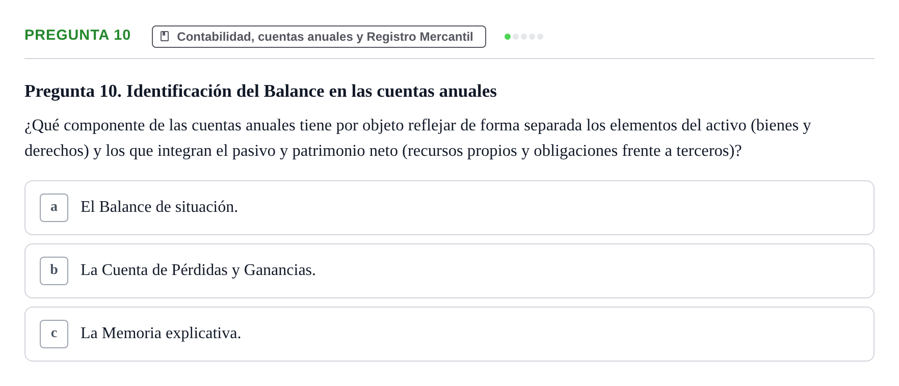 Enunciado: Pregunta 10 · Derecho Mercantil UDL Evaluación tipo test: El empresario mercantil y su estatuto jurídico