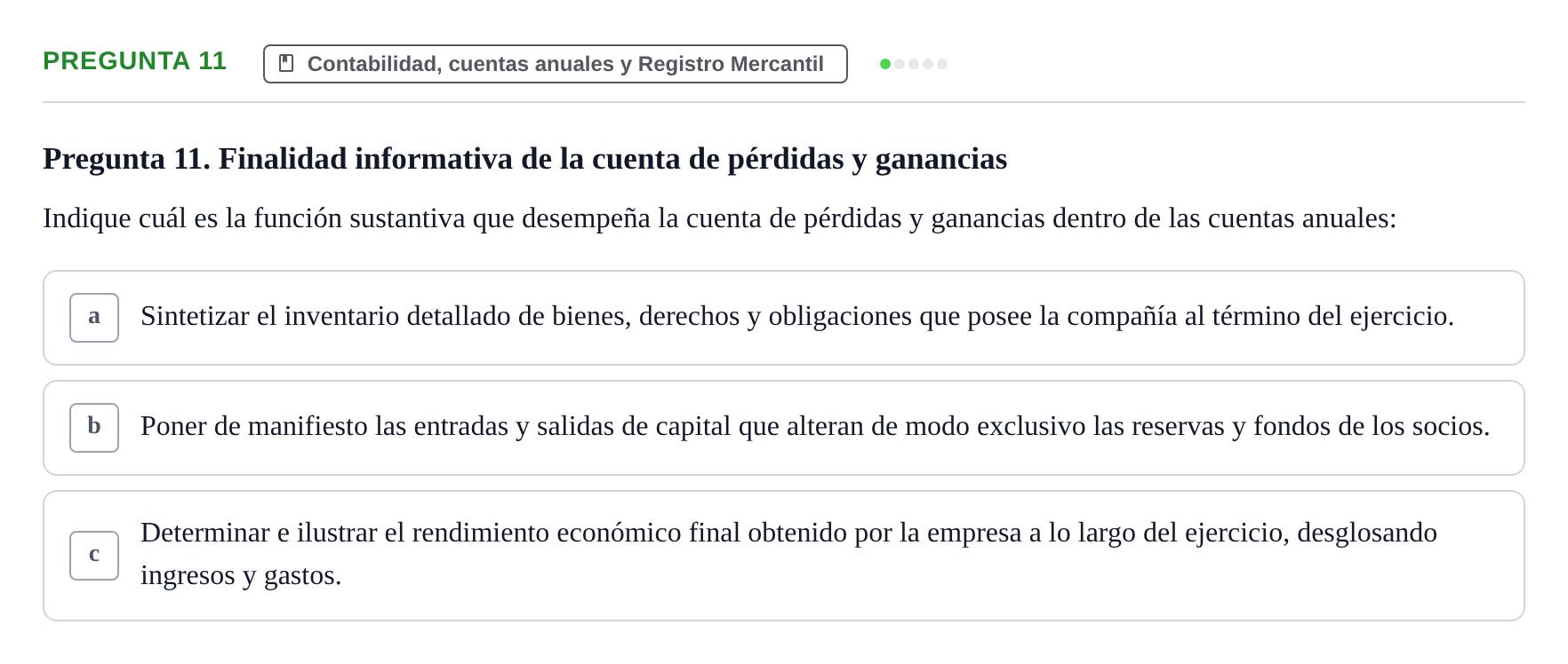 Enunciado: Pregunta 11 · Derecho Mercantil UDL Evaluación tipo test: El empresario mercantil y su estatuto jurídico