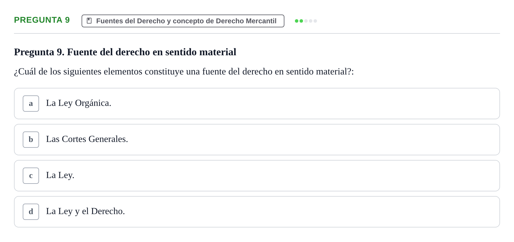 Enunciado: Pregunta 9 · Derecho Mercantil UDL Examen tipo test: Fuentes del Derecho