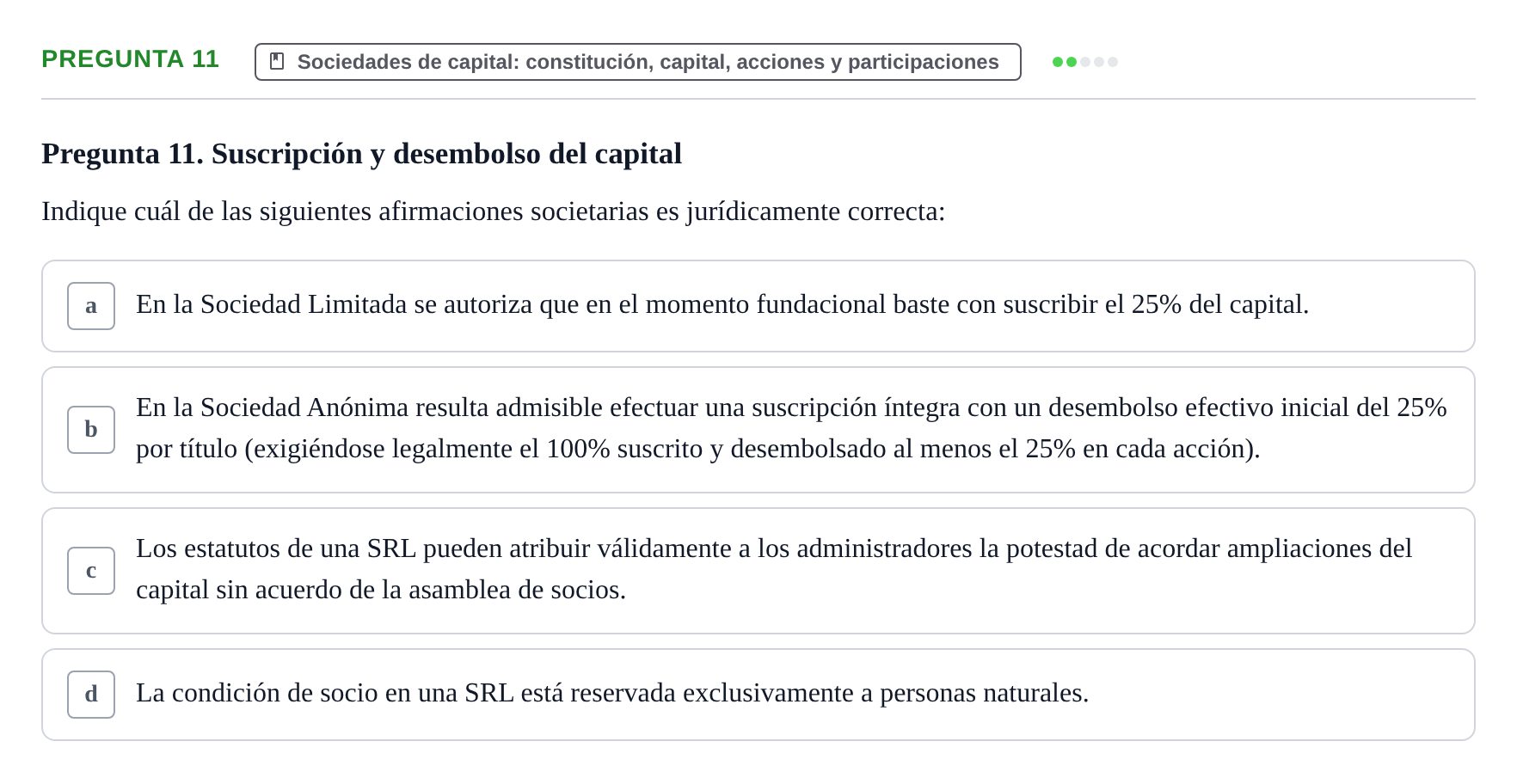 Enunciado: Pregunta 11 · Derecho Mercantil UDL Examen de Derecho Mercantil: Bloques 1 a 4