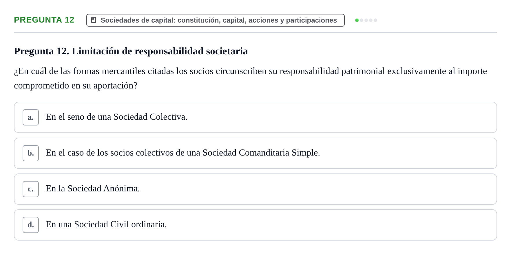 Enunciado: Pregunta 12 · Derecho Mercantil UDL Examen de Derecho Mercantil: Bloques 1 a 4