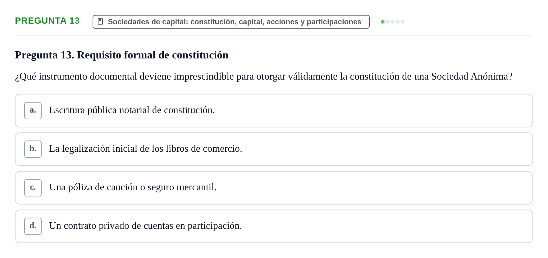 Enunciado: Pregunta 13 · Derecho Mercantil UDL Examen de Derecho Mercantil: Bloques 1 a 4