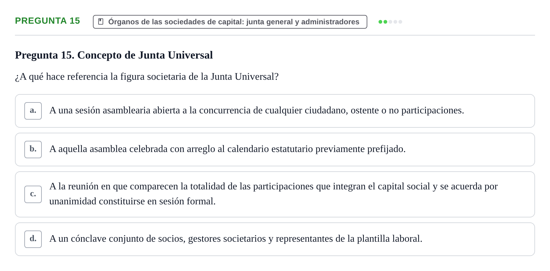 Enunciado: Pregunta 15 · Derecho Mercantil UDL Examen de Derecho Mercantil: Bloques 1 a 4
