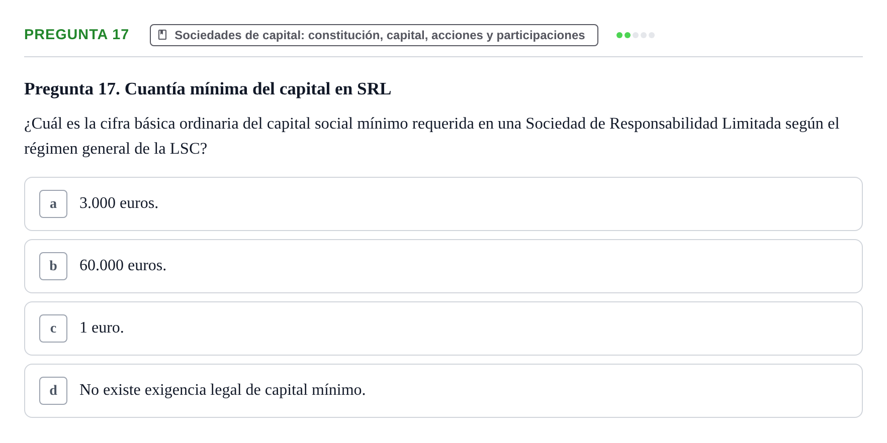 Enunciado: Pregunta 17 · Derecho Mercantil UDL Examen de Derecho Mercantil: Bloques 1 a 4