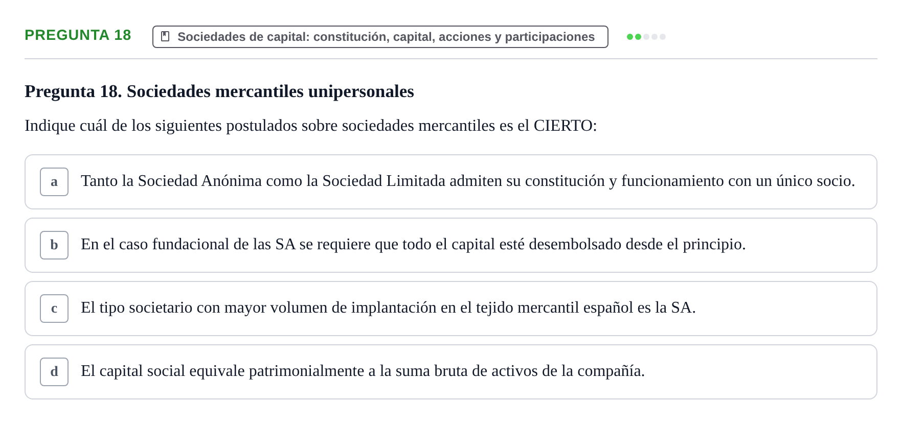 Enunciado: Pregunta 18 · Derecho Mercantil UDL Examen de Derecho Mercantil: Bloques 1 a 4
