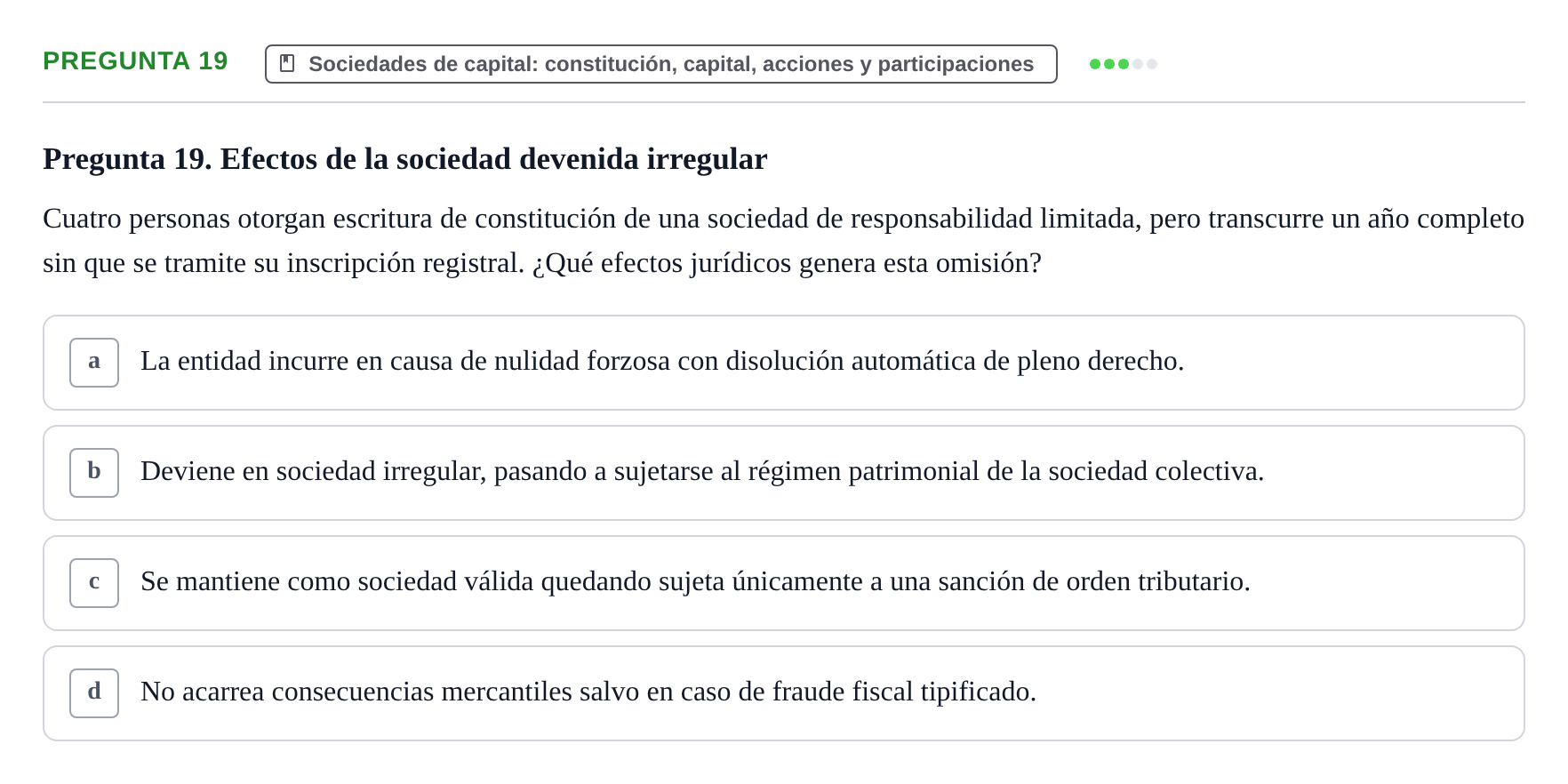 Enunciado: Pregunta 19 · Derecho Mercantil UDL Examen de Derecho Mercantil: Bloques 1 a 4