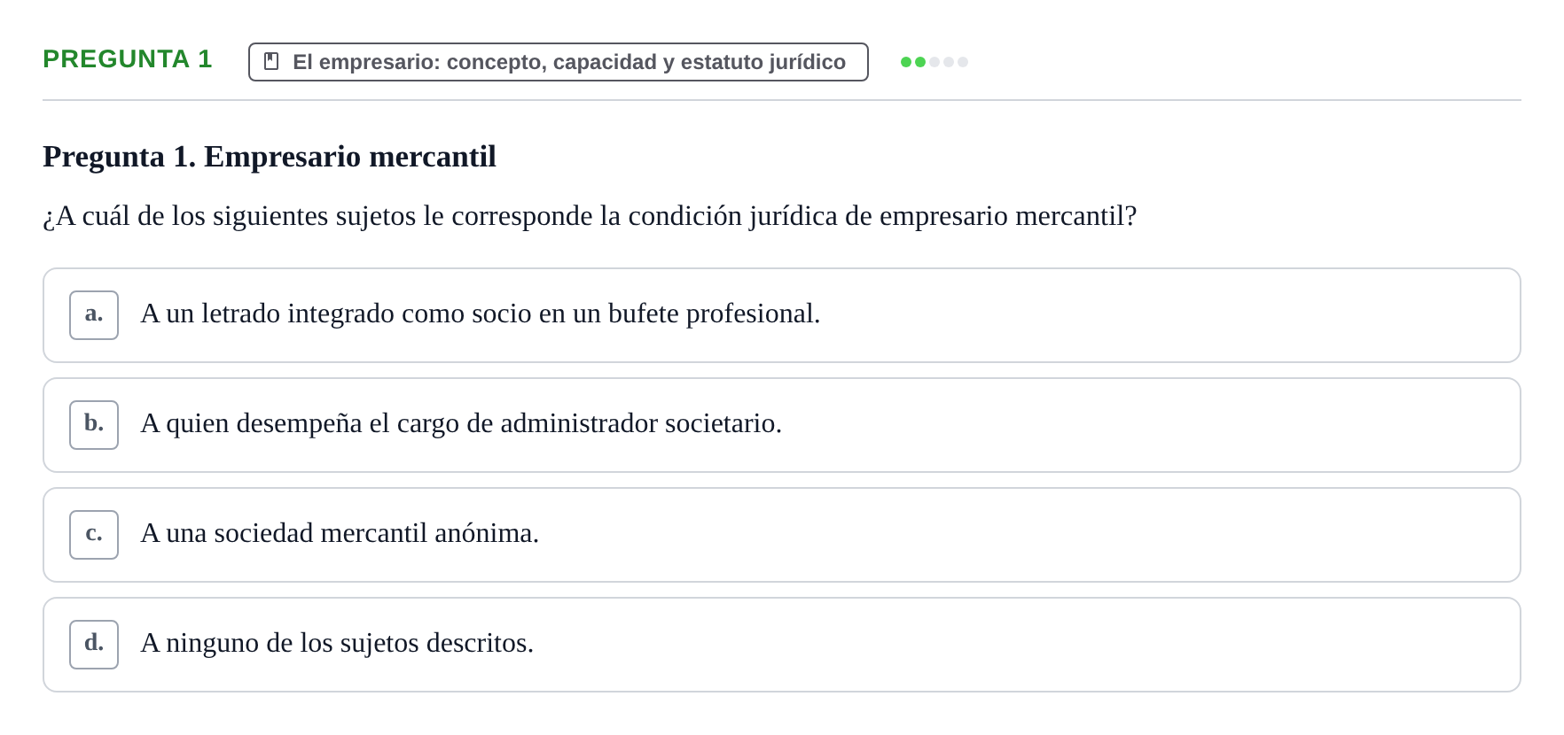 Enunciado: Pregunta 1 · Derecho Mercantil UDL Examen de Derecho Mercantil: Bloques 1 a 4