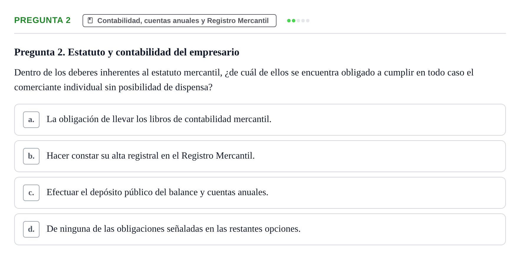 Enunciado: Pregunta 2 · Derecho Mercantil UDL Examen de Derecho Mercantil: Bloques 1 a 4