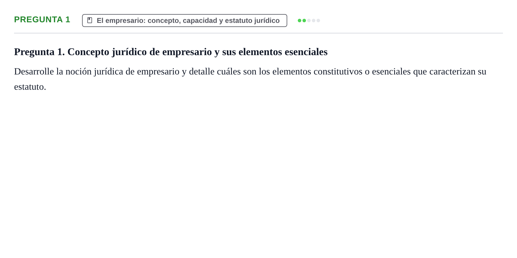 Enunciado: Pregunta 1 · Derecho Mercantil UDL Examen teórico de desarrollo: Empresario y empresa