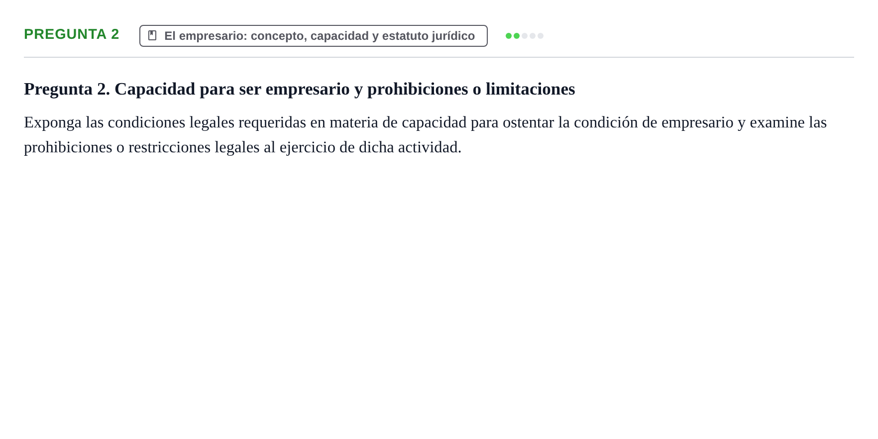Enunciado: Pregunta 2 · Derecho Mercantil UDL Examen teórico de desarrollo: Empresario y empresa