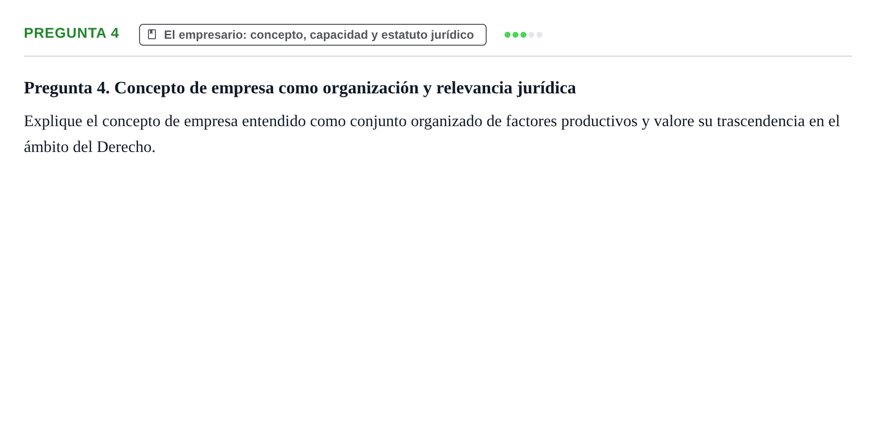 Enunciado: Pregunta 4 · Derecho Mercantil UDL Examen teórico de desarrollo: Empresario y empresa