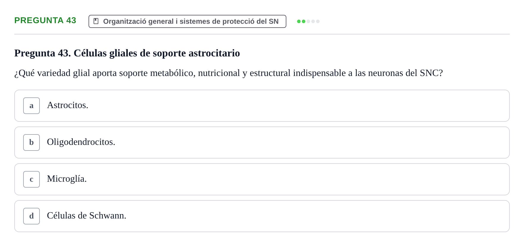 Enunciado: Pregunta 43 · Fundamentos de Psicobiología Ii UAB Cuestionario de Evaluación: Anatomía Funcional de la Corteza Cerebral, Neurodesarrollo y Plasticidad Neuronal