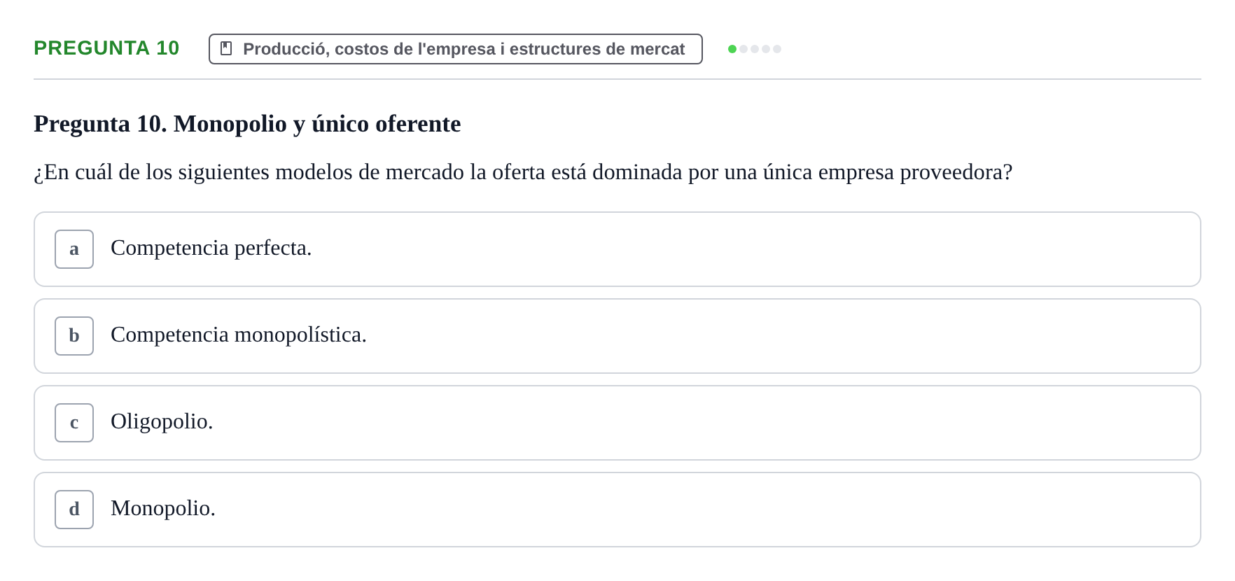 Enunciado: Pregunta 10 · Economía I UDL Examen de Repaso: Conceptos Básicos e Introducción a la Economía