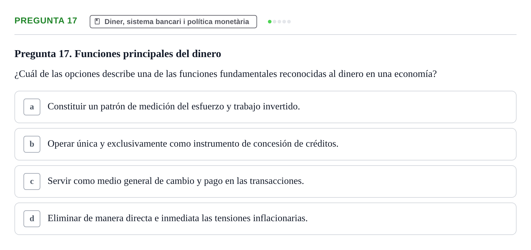 Enunciado: Pregunta 17 · Economía I UDL Examen de Repaso: Conceptos Básicos e Introducción a la Economía