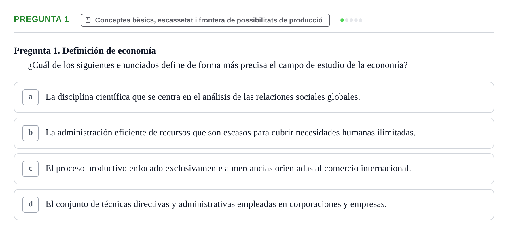 Enunciado: Pregunta 1 · Economía I UDL Examen de Repaso: Conceptos Básicos e Introducción a la Economía