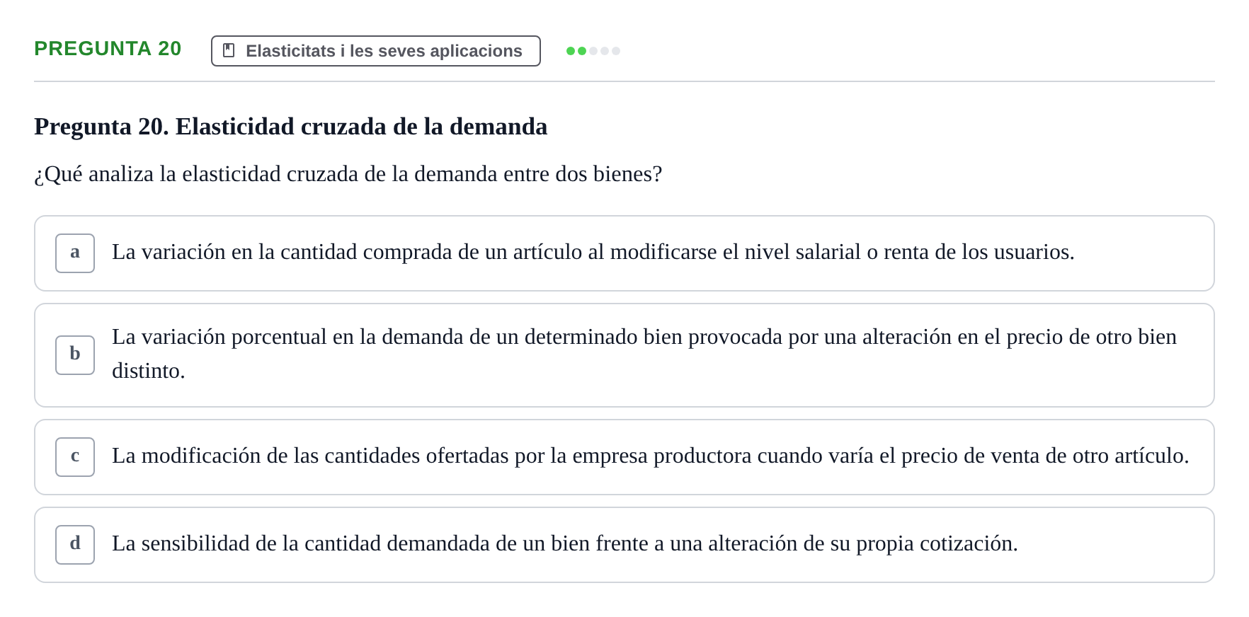 Enunciado: Pregunta 20 · Economía I UDL Examen de Repaso: Conceptos Básicos e Introducción a la Economía