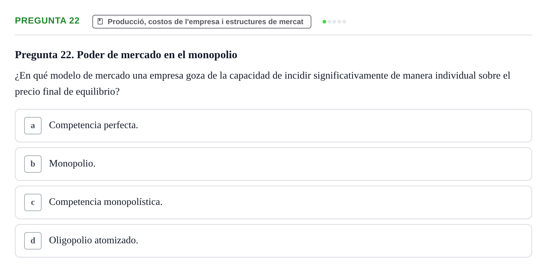 Enunciado: Pregunta 22 · Economía I UDL Examen de Repaso: Conceptos Básicos e Introducción a la Economía