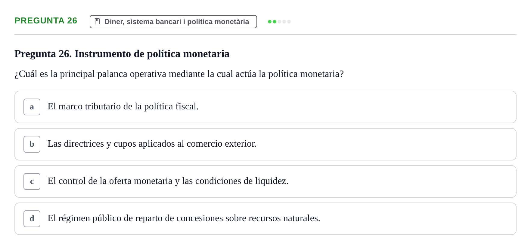 Enunciado: Pregunta 26 · Economía I UDL Examen de Repaso: Conceptos Básicos e Introducción a la Economía