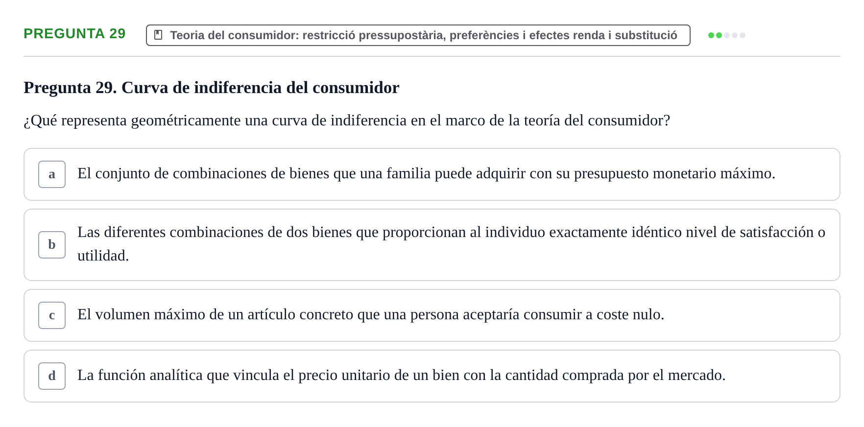 Enunciado: Pregunta 29 · Economía I UDL Examen de Repaso: Conceptos Básicos e Introducción a la Economía
