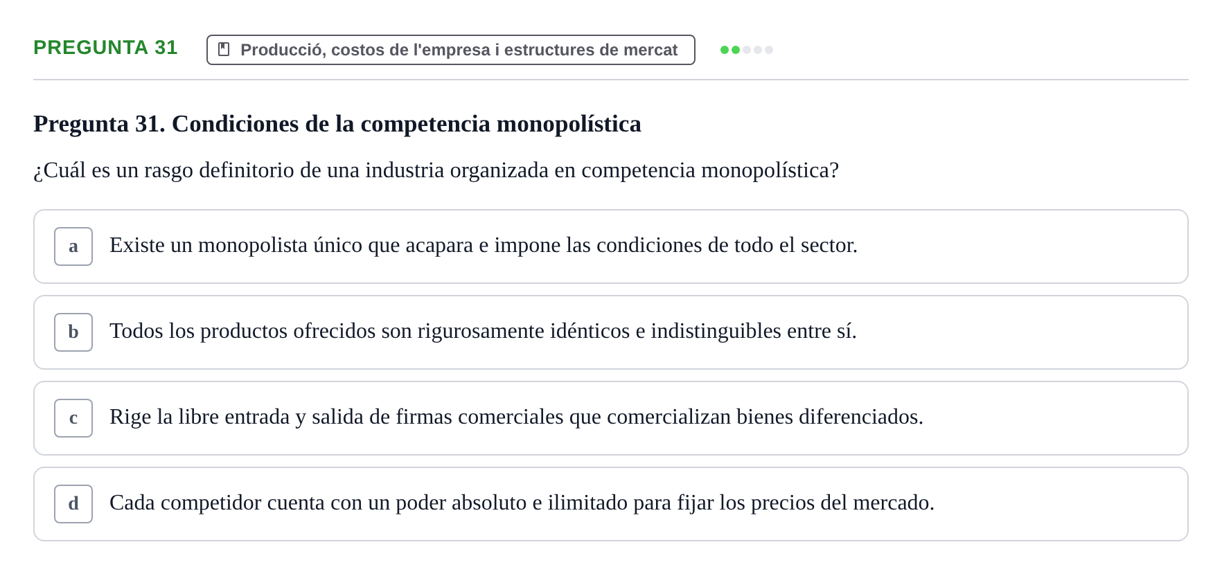 Enunciado: Pregunta 31 · Economía I UDL Examen de Repaso: Conceptos Básicos e Introducción a la Economía
