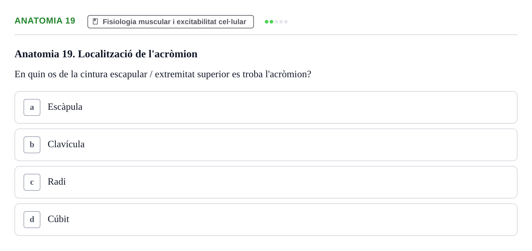 Enunciado: Ejercicio Anatomia 19 · BASES BIOLÒGIQUES PER L'ATENCIO A LA PERSONA: ANATOMIA UDL Examen Parcial de Bases Biològiques: Anatomia i Fisiologia