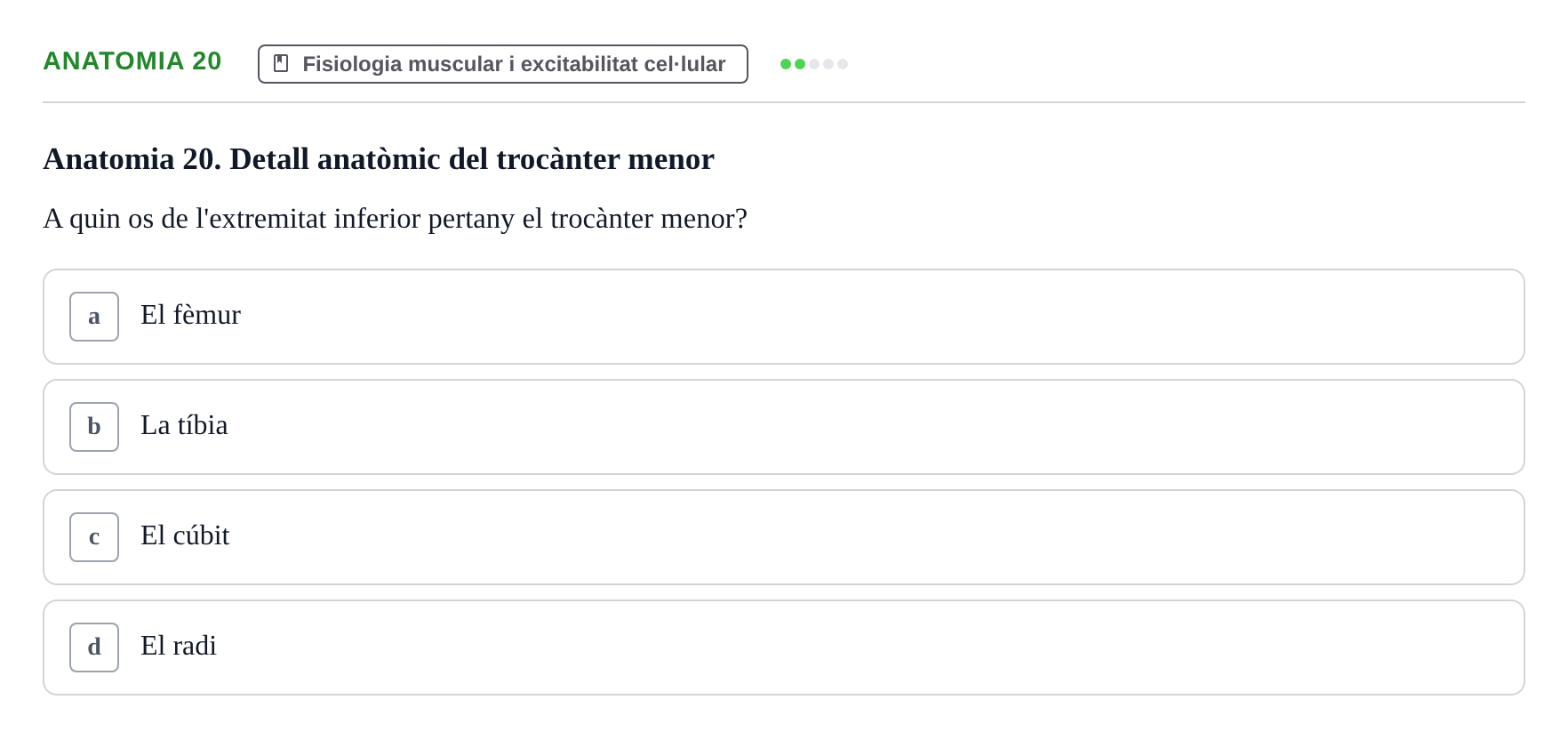 Enunciado: Ejercicio Anatomia 20 · BASES BIOLÒGIQUES PER L'ATENCIO A LA PERSONA: ANATOMIA UDL Examen Parcial de Bases Biològiques: Anatomia i Fisiologia