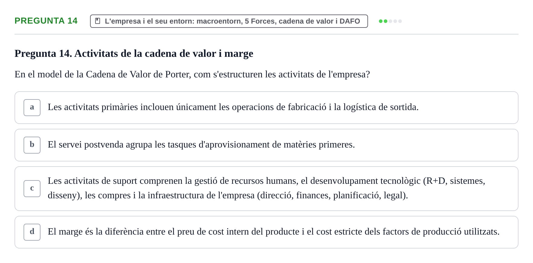 Enunciado: Pregunta 14 · Fundamentos de Gestión de Empresas UDL 2017