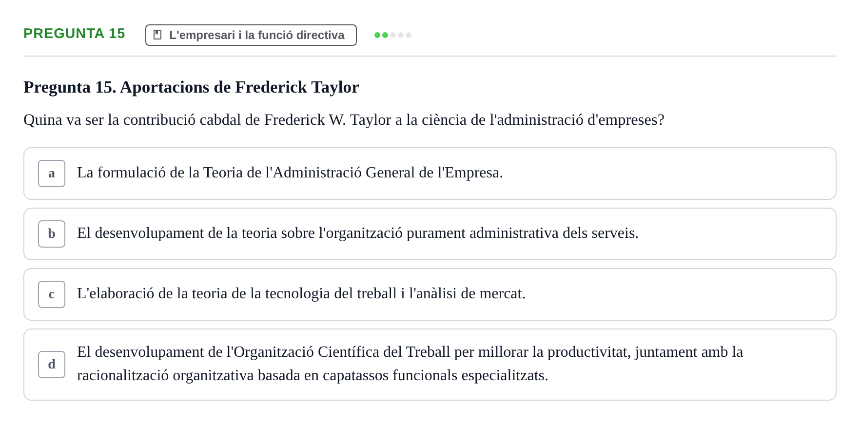 Enunciado: Pregunta 15 · Fundamentos de Gestión de Empresas UDL 2017