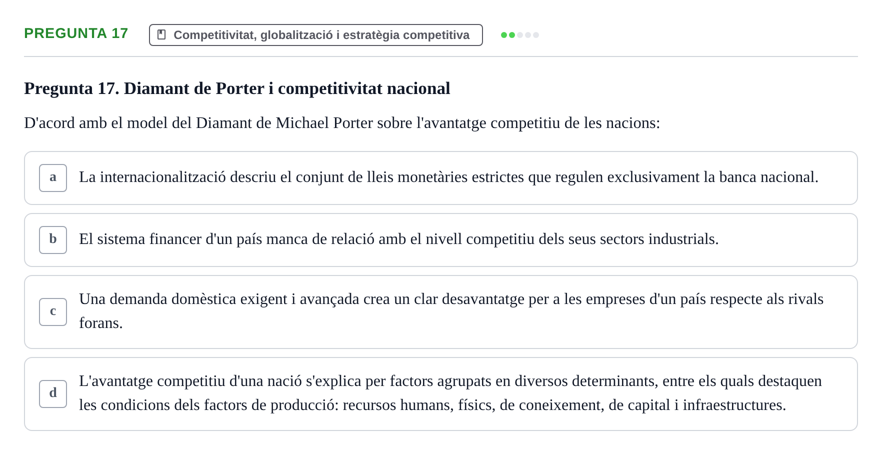 Enunciado: Pregunta 17 · Fundamentos de Gestión de Empresas UDL 2017